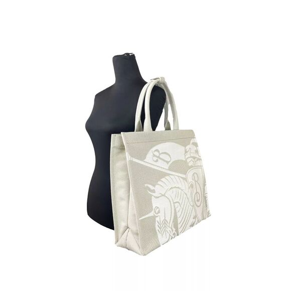 Burberry Knight Horseback Canvas Tote Women Beige Tote Bags - Picture 2 of 5